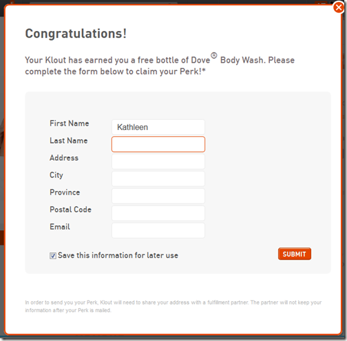Claiming a Klout Perk