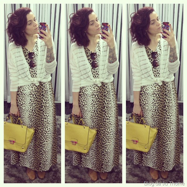 look vestido estampado onça, cardigã branco e bolsa lima (2)