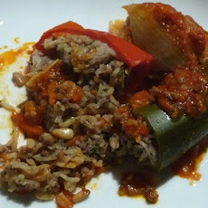 Rice and Ground Beef Stuffed Bell Peppers and Onions