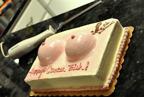 Buttercream boobs and electric knife for the 'surgery'