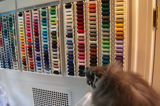 What are we going to do with that?  I'm more interested in this wall of thread spools.  These look like they will be fun to bat with our paws!