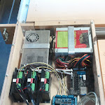 cnc router - power supplies and control boards. one parallel port breakout board and one Makerbot motherboard. 2011-09-20 09.49.18.jpg