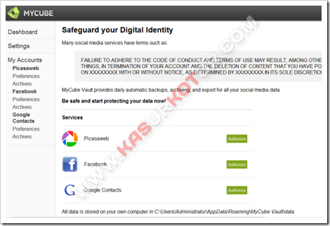 Backup Data Facebook, Picasa dan Google Contacts - MyCube Vault
