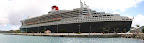 Queen Mary 2 docked in Saint Thomas panorama