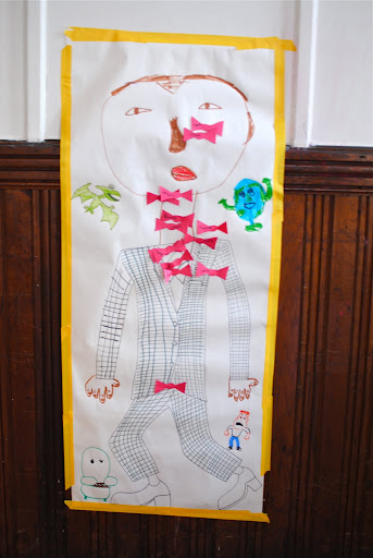 The Pin the Bow Tie on Pee Wee game, drawn by my son and his uncle moments before the party. The Pin the Bow Tie on Pee Wee game, drawn by my son and his uncle moments before the party.
