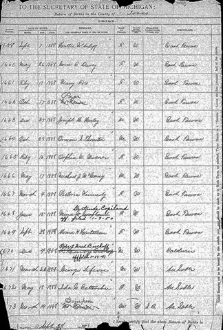 THORNTON_Orman S_birth record 1888_Michigan_page 1 of 2