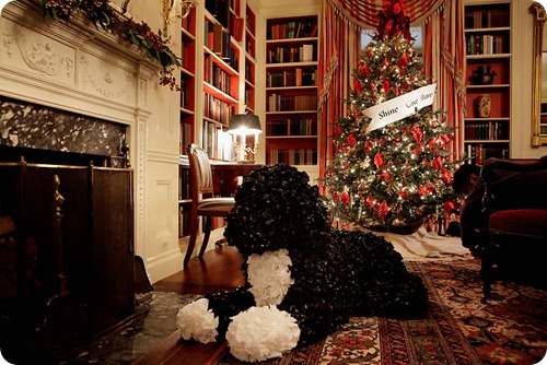 Christmas Bo Topiary in White House Library