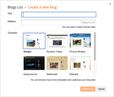 Blogger Create a New Blog