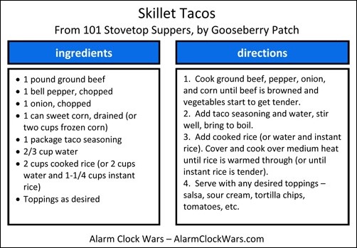 skillet tacos recipe card