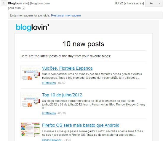 Exemplo de newsletter do Bloglovin