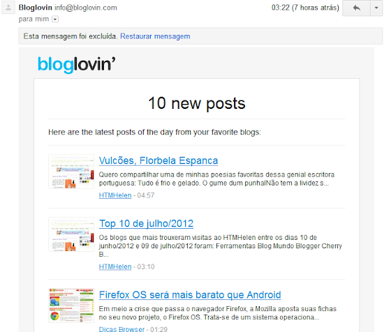 Exemplo de newsletter do Bloglovin Exemplo de newsletter do Bloglovin
