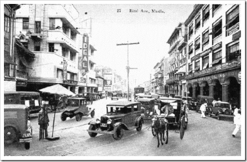 1930s Rizal Avenue corner Carriedo Street. On the left is the Ideal Theater which was around until the early 1980s, it actually stayed a movie house until it was demolished. 1930s Rizal Avenue corner Carriedo Street. On the left is the Ideal Theater which was around until the early 1980s, it actually stayed a movie house until it was demolished.