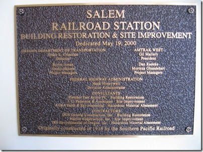 IMG_3298 Southern Pacific Railroad Passenger Depot Plaque in Salem, Oregon on September 4, 2006