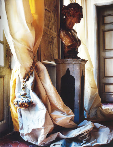 Textiles inspired by the eighteenth century were taken to the photographer Francois Halard's house in Arles, so that they could be seen in all the glory of French light and decoration. Textiles inspired by the eighteenth century were taken to the photographer Francois Halard's house in Arles, so that they could be seen in all the glory of French light and decoration.