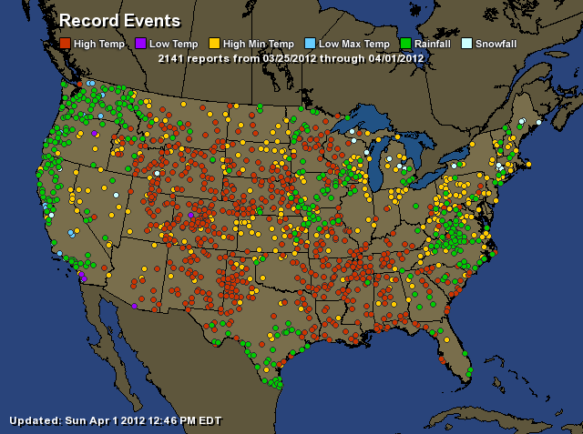 Record weather events for the week of 25 March 2012 - 1 April 2012. wx.hamweather.com