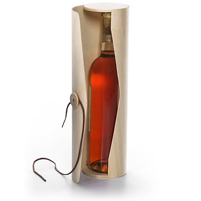 This is a beautiful Birch Veneer Wine Bottle Cylinder from The Container Store -- it's perfect to send home with guests but it could also be a fabulous way to bring wine to an event.