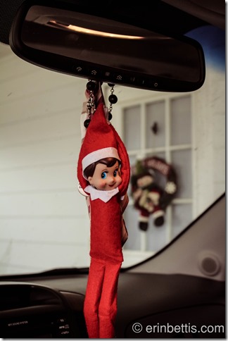 Hanging Out in the Car Elf on the Shelf. Click for more ideas! #elfontheshelf