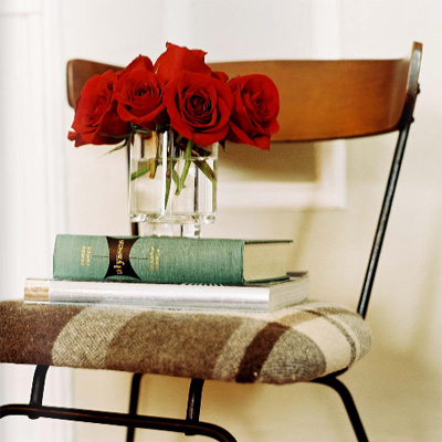 The chair is simple but has a soft tartan upholstery!