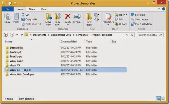 Copy to the Visual C Projects custom template folder Copy to the Visual C Projects custom template folder
