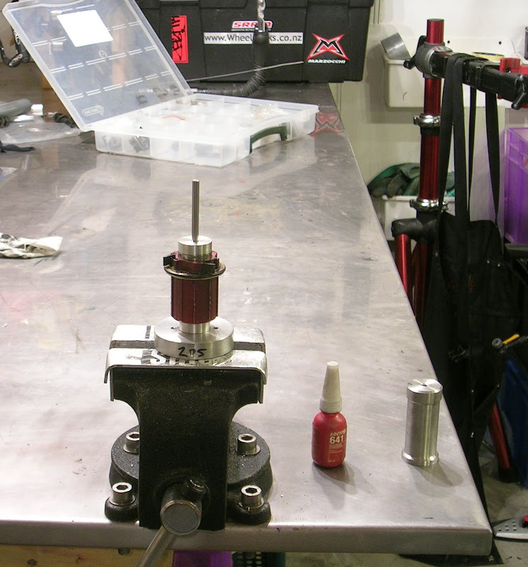 The new bearing (coated in Loctite 641) and upper adapter in place