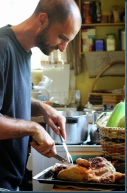 Aaron carving chicken