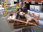 Two charming little customers wanted to pet us.  Hey Martha! it's getting crowded in the cart - Yardsticks!  Twine!  Batteries!  Tire cleaner!