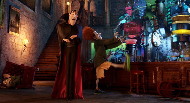 Dracula (Adam Sandler) and Johnnystein (Andy Samberg) in HOTEL TRANSYLVANIA, an animated comedy from Sony Pictures Animation.