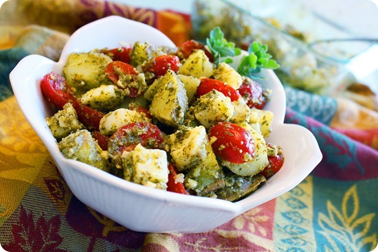 Basil Pesto Potato Salad, Tomatoes, Mozzarella