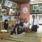 Dinner in a Japanese restaurant, from left to right, Linna Zhang, Jai Crawford, Leon van Bon, Chantal van Bon and organisation staff from Japan. (Photo: Nathan Dahlberg)
