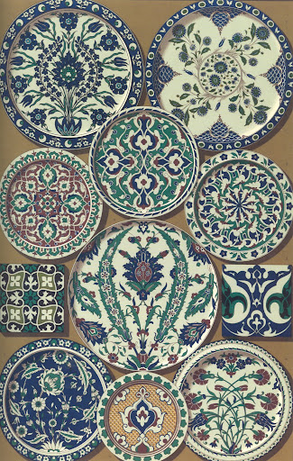 Persian art from glazed ceramics. I love the basic forms 9arabesques and florals) and palette used over and over again but in creative ways. Persian art from glazed ceramics. I love the basic forms 9arabesques and florals) and palette used over and over again but in creative ways.