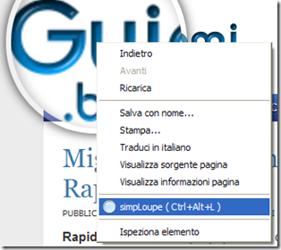 Voce simpLoupe nel menu contestuale del mouse