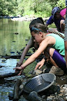 In the geology area we learned about rocks and minerals, and then headed down to the stream to try our hand panning for gold.