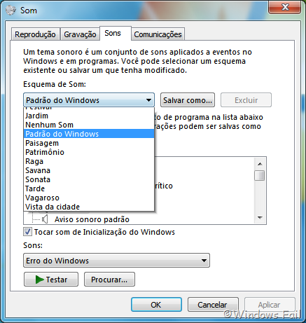 Clique no menu drop-down Esquema de Som e selecionar um Esquema de sua preferência