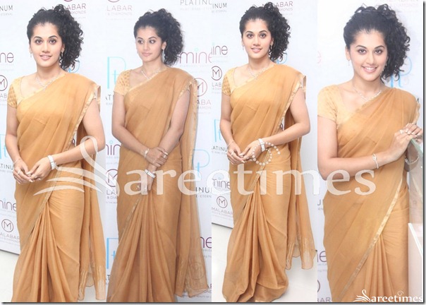 Taapsee_Gold_Plain_Saree