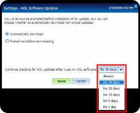 AOL Software Download Updater settings