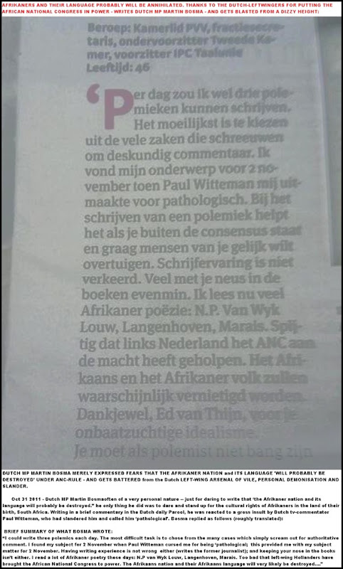 Bosma Martin Afrikaners will be annihilated comment draws leftwing flak