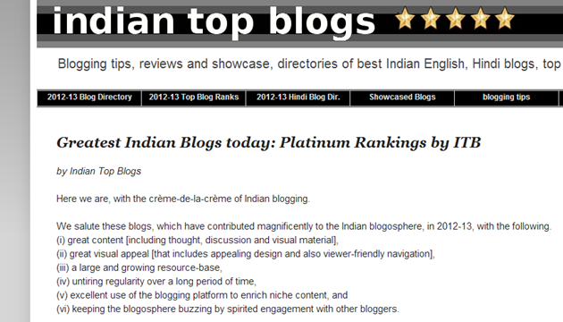 Featured as a top India blog
