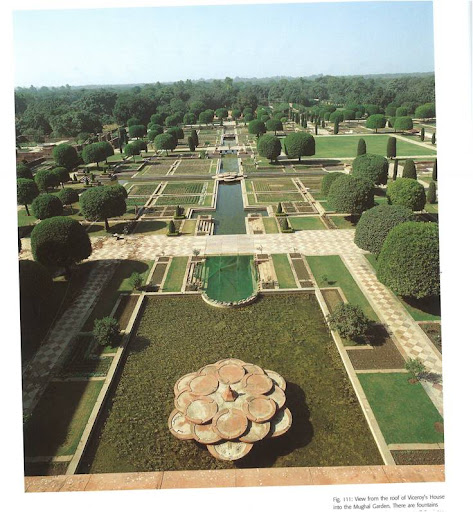 View from the roof of Viceroy's house into the Mughal garden. I love the hexagonal structure of the fountains at all of the
intersections. View from the roof of Viceroy's house into the Mughal garden. I love the hexagonal structure of the fountains at all of the
intersections.