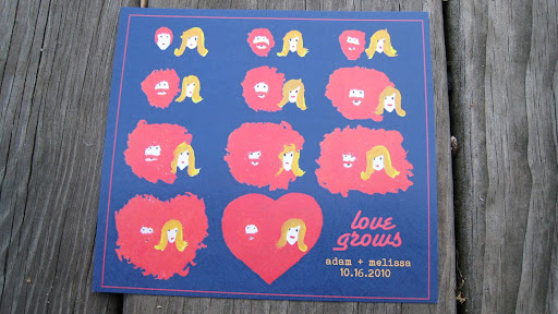 Here, the illustrated save-the-date showing Adam's hair growing into a heart. Here, the illustrated save-the-date showing Adam's hair growing into a heart.