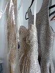 Various styles of metallic... gilded lace from Naeem Khan, sparkling sequins from Sarah Seven, and metallic threaded tweed from Kirribilla.