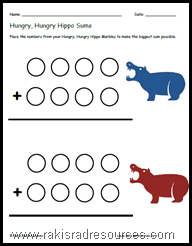 Use the game Hungry, Hungry Hippos to teach math with this free printable sheet.