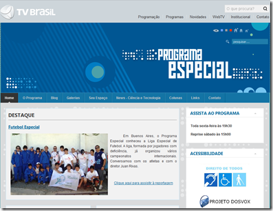 Imagem do site do Programa Especial Imagem do site do Programa Especial