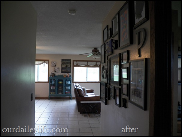hall aft 01 cream walls, dropcloth shades, vintage teal cabinet, minnesota subway art