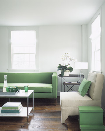 A few pops of green tie this whole room together in a fun pistachio color. (Martha Stewart Living)