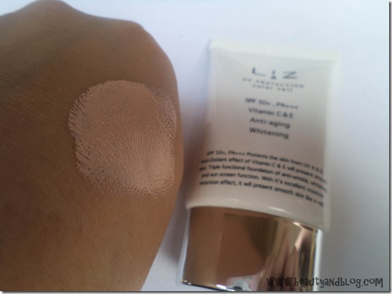 Review Swatch Liz UV Protection Color Veil In 15 Gorgeous Beige 