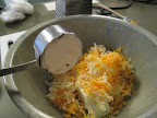 Cream cheese and two cheddars in a bowl, and now the mayo. Cream cheese and two cheddars in a bowl, and now the mayo.