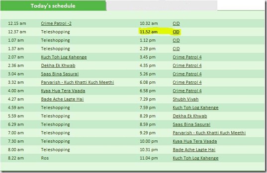 Sony TV Schedule