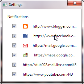 Google Chrome 26 Notification Center Settings