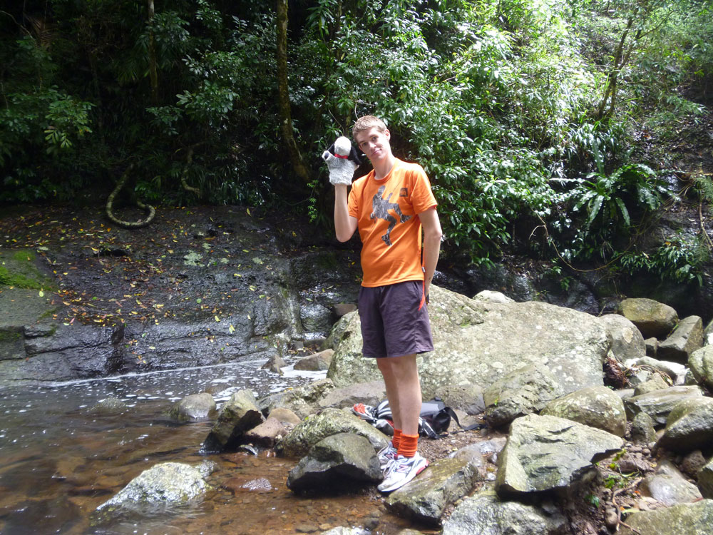 Clint & his puppet, Toolona Creek and Mount Wanungra, O’Reilly’s