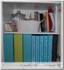 Shelf after magazine holder makeover{A Sprinkle of This . . . . A Dash of That}